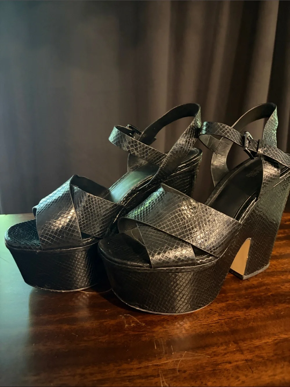 Michael Kors Black Snake-look Embossed Platform Heels